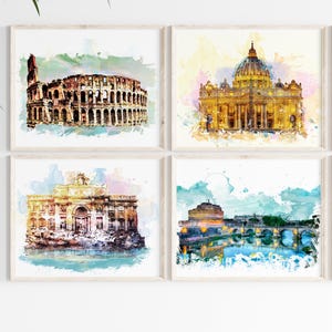 Rome Watercolor Art, Ancient Rome Print, Italy Painting, Coliseum, Architecture, Home Decor, Wall Art