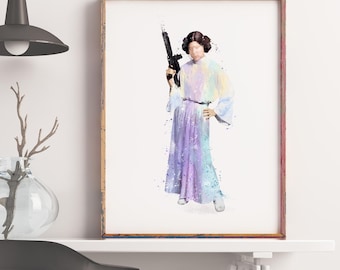 Stampa artistica ad acquerello della Principessa Leia: poster del film Star Wars 483