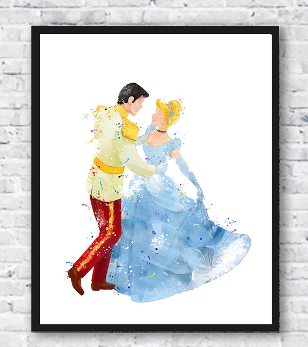 Princess Cinderella and Prince Charming Watercolor Print Art - Etsy