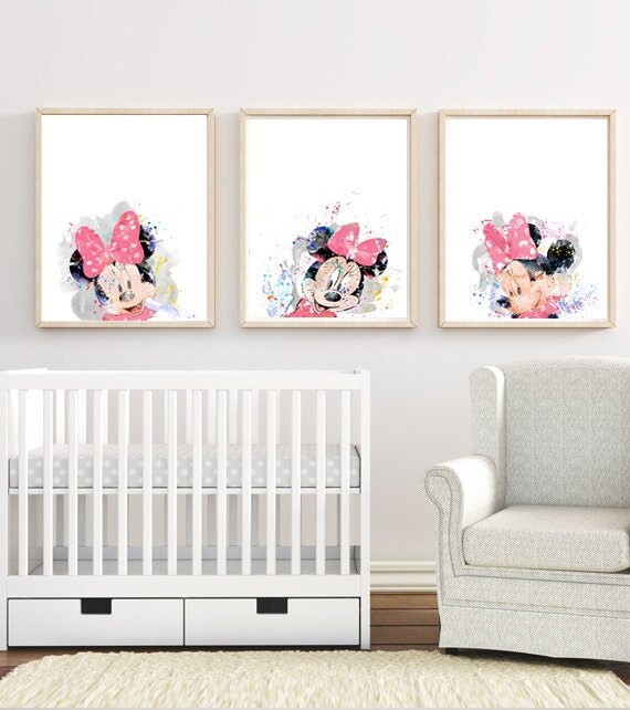 Minnie Mouse Watercolor Art Print Mickey Mouse Baby Shower Minnie Mouse Poster Wall Art Nursery Decor Kids Room Decor 1117 1119 Etsy UK