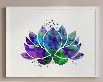 Watercolor Lotus Flower Art Print: Colorful Yoga Meditation Poster 266