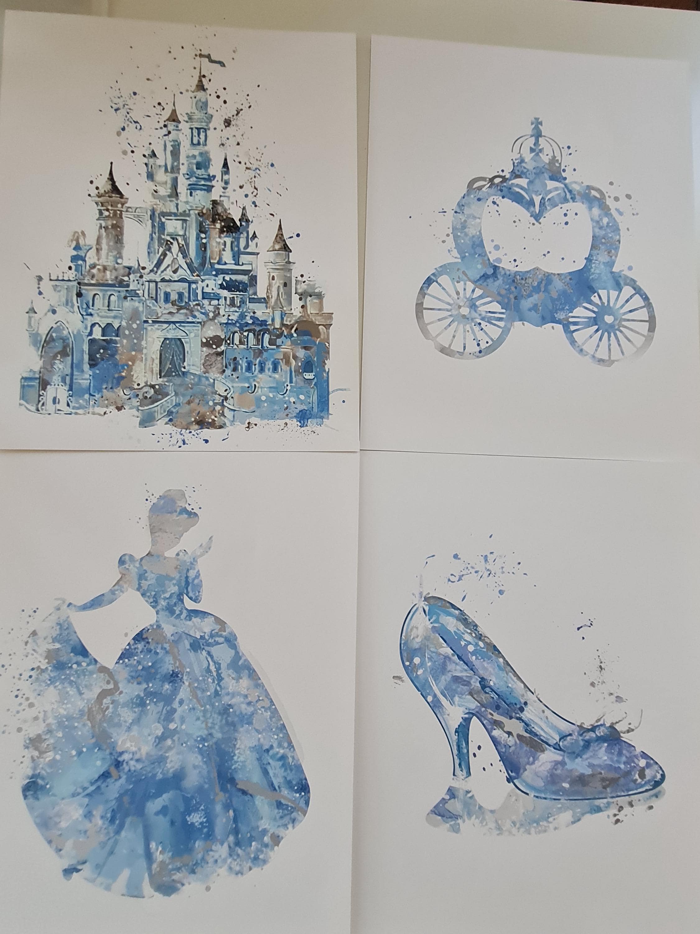 シンデレラの水彩画アートプリント プリンセス城 子供部屋の装飾