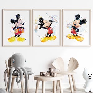 Mickey Mouse, aquarelle, impression d'art, Minnie Mouse, baby shower, affiche Mickey Mouse, art mural, décoration de chambre d'enfant, décoration de chambre d'enfant