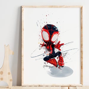 Bebé superhéroe, Spidey, bebé Spiderman, impresión de acuarela, superhéroe, póster de película, guardería, arte de pared, baby shower, decoración de habitación infantil