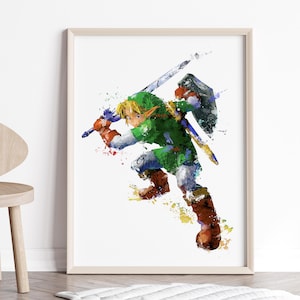 Link, La leyenda de Zelda, Zelda, Acuarela, Póster de película, Máscara de Majora, Ocarina of Time, Breath of The Wild, Arte mural, Impresión artística
