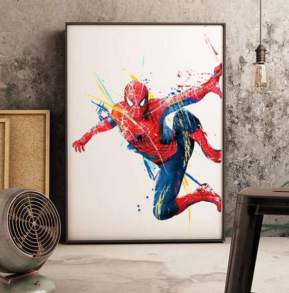 Spiderman Watercolor Art, Superhero Print, Movie Poster, Avengers