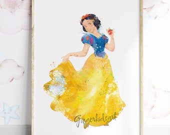 Snow White Watercolor Print, Princess, Movie Poster, Girl Nursery, Art Print, Nursery Decor, Wall Art, Kids Room Decor, Home Decor - 501