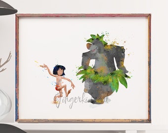 Jungle Book Watercolor Print: Mowgli and Baloo, Kids Nursery Decor