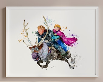 エルサのアナと雪の女王のポスターまたはキャンバスの水彩画プリント