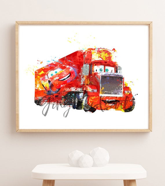 Mack Watercolor Print Cars Poster Truck Lightning Mcqueen Movie Poster Wall Art Kids Room Decor Nursery Decor Home Decor 703 Etsy Canada