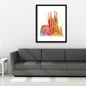 Sagrada Familia, Watercolor Print, Skyline, Travel, Spain, Barcelona ...