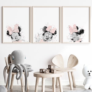 Minnie Mouse, acuarela, lámina artística, Mickey Mouse, baby shower, póster de Minnie Mouse, arte mural, decoración infantil - 1117-1119-1