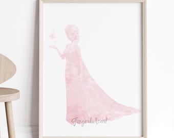 Princess Elsa Watercolor Art Print Kids Room Decor