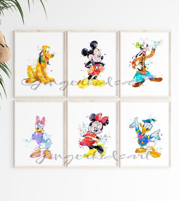 Watercolor Mickey Mouse and Friends Art Print, Disney Nursery