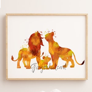 Simba Mufasa and Nala, The Lion King Watercolor Art Print, Wall Art Poster, Family Home Decor, Kids Room Decor, Nursery Art, Gift  - 259