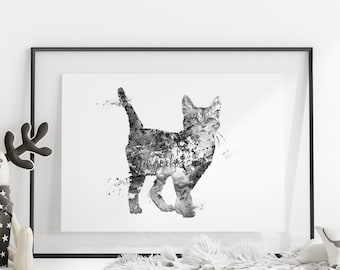 Aquarell Katze Art Print: Schwarze Kitty, Kinderzimmer Dekor 947-3