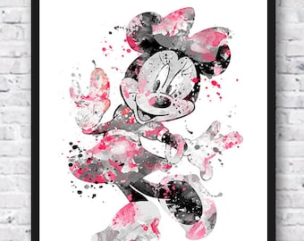 Minnie Mouse, Watercolor, Art Print, Minnie, Mickey Mouse, Movie Poster, Baby Girl Nursery, Wall Art, Nursery Decor, Kids Room Decor - 558-1