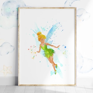 Tinkerbell, Fairy, Watercolor, Art Print, Peter Pan, Tinkerbell Art, Neverland, Baby Girl Nursery, Kids Room Decor, Wall Art - 664
