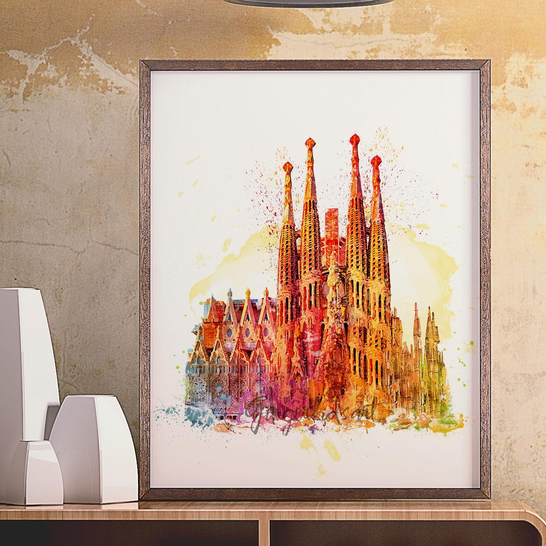 真作【定価7万】サグラダファミリア 世界遺産 水彩　絵画 絵画 スペイン 風景画(街並み) サグラダ・ファミリア インテリアアート