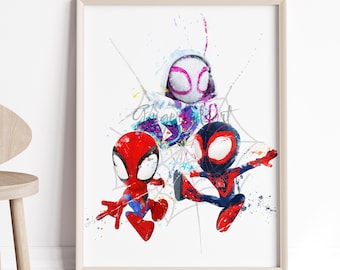 Baby Spiderman Watercolor Print Superhero Kids Room Decor 1251