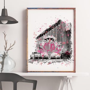 Las Vegas, Impresión de acuarela, Flamingo Hotel, Póster de horizonte, Arte de viaje, Estados Unidos, Nevada, Pintura, Arte de pared, Decoración del hogar - 900-11