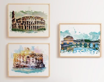 Aquarelprint Rome: muurkunst Colosseum, oud Italië