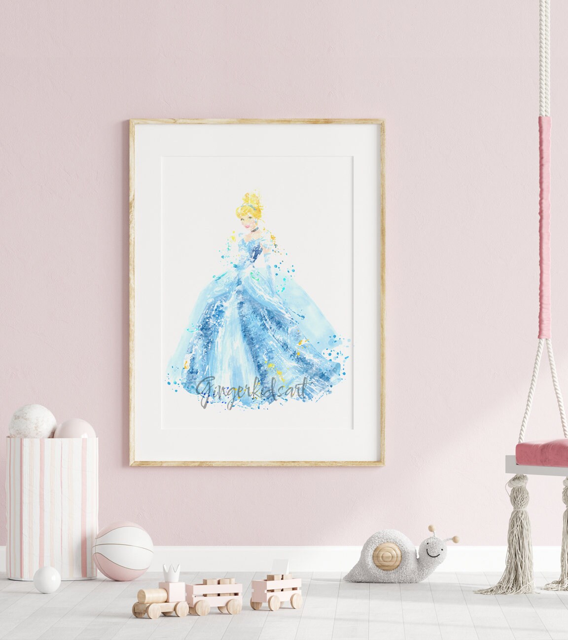 シンデレラの水彩画プリント（子供部屋用、おとぎ話風インテリア）1183