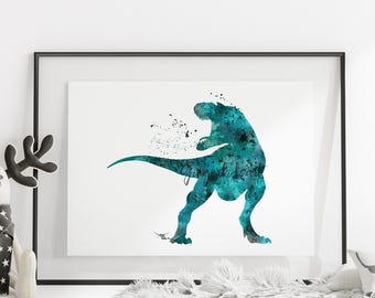 T-Rex Watercolor Print: Dinosaur Kids Room Decor, Archival Fine Art  80