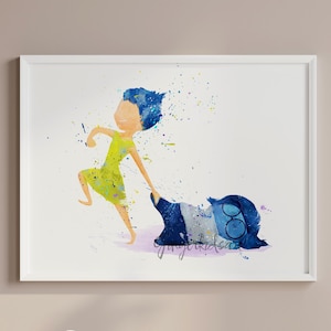 Inside Out Watercolor Print Joy Sadness Art Movie Poster Watercolor Painting Wall Art Home Decor Kids Room Nursery Gift Idea - 519