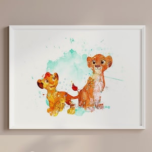 El Rey León, Kion, Kiara, Acuarela, Lámina artística, Simba, Póster de película, Silueta del Rey León, Arte mural, Decoración infantil, Decoración infantil 796-1