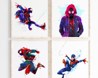 Miles Morales Watercolor Print Spider-Verse Superhero Wall Decor