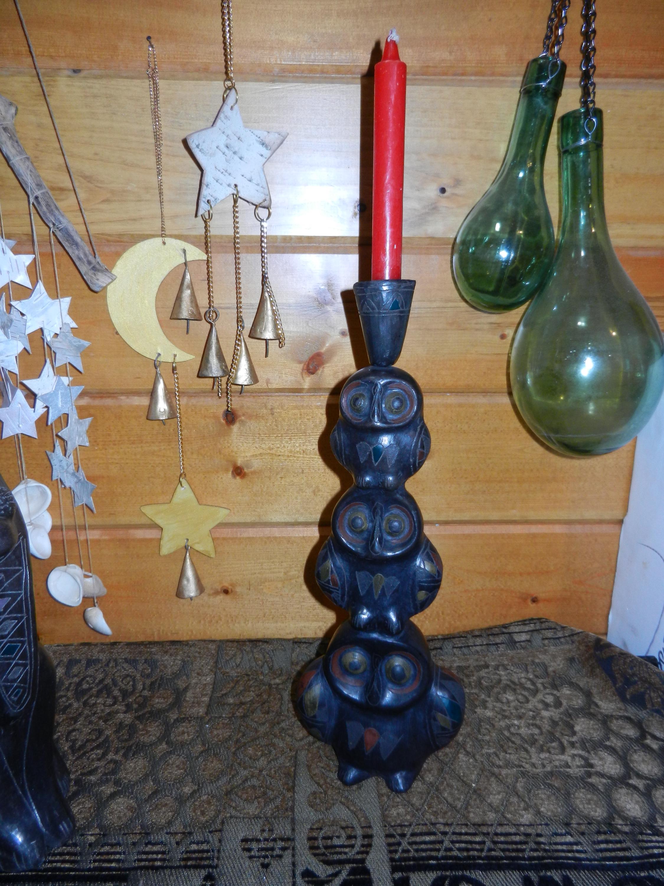 Manuel Ferguerez  14 1/2" CandleHolder Stacked Owls  RARE!