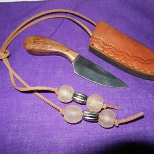 Ladies Sweet  little Wicca Athame Bosom Patch Knife Leather Sheath & Cord