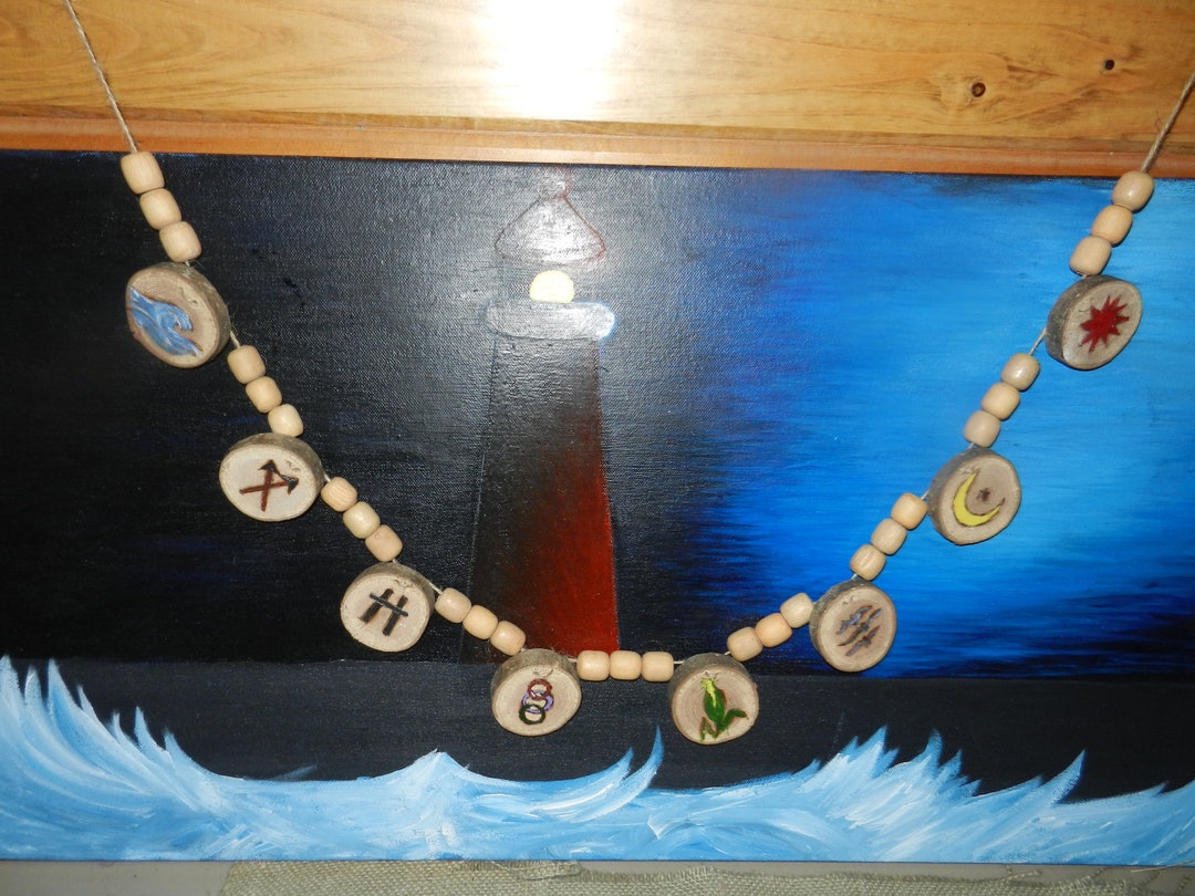 EIGHT Witch Runes Wood Altar Garland Beads Discs Hand Made - Etsy
