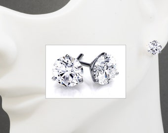 4.01 Carat GIA Certified FINE Diamond Stud Earrings - 14K WG Martini Style Settings
