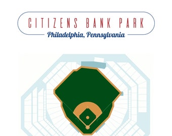 Phillies de Philadelphie, Citizen Bank Park Stadium Map, Téléchargement numérique, Baseball Fan Art, South Philly, Man Cave, Cadeau pour papa