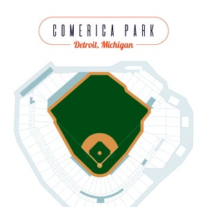 Detroit Tigers, Comerica Park Stadium Map, Digital Download, Baseball Fan Art, Michigan,Man Cave, Gift for Dad