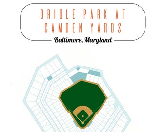 Baltimore Orioles, Oriole Park at Camden Yards Stadium Map, Digital Download, Baseball Fan Art, Maryland, Man Cave, Gift for Dad