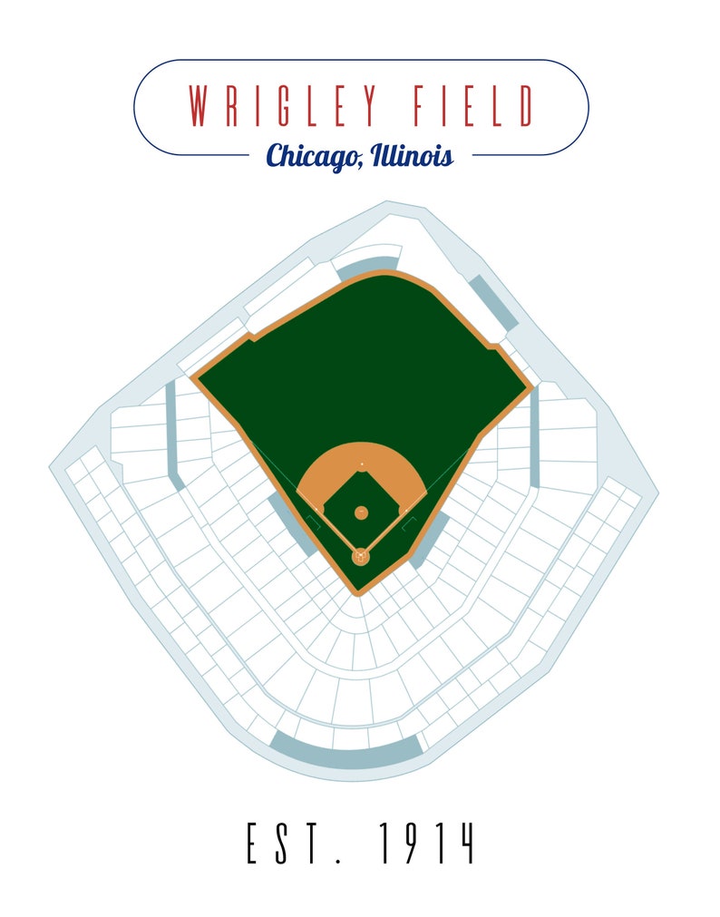 Chicago Cubs Wrigley Field Stadium Map Digital Download Etsy