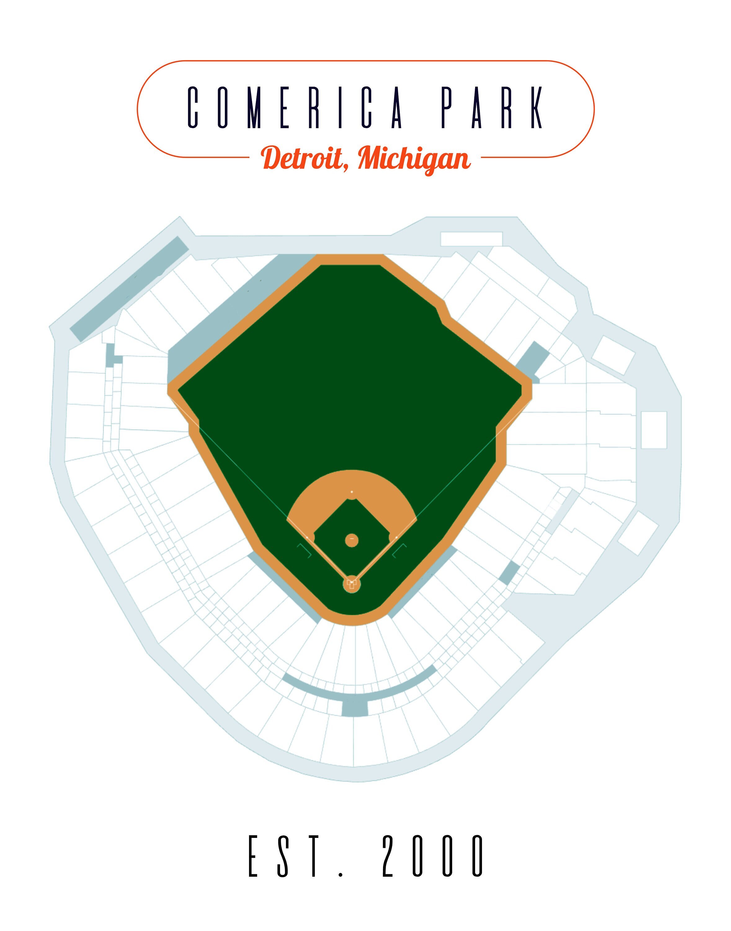 Detroit Tigers Comerica Park Stadium Map Digital Download Etsy