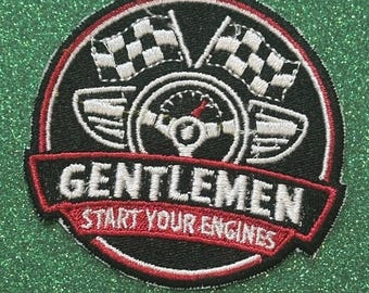 Race Day Embroidery Patch, Gentlemen Start Your Engines, Iron On Hat Bag Jacket