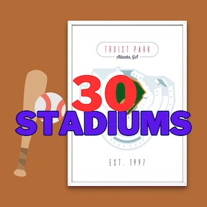 MLB Stadion Karten, digitaler Download, Baseball Fan Kunst, 30 Baseballfelder, Manneshöhle, Geschenk für Papa