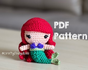 Patrón de amigurumi de muñeca Ariel de La Sirenita a crochet, princesa de cuento de hadas en inglés