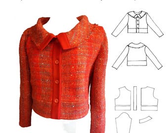 GW JA017 S-XL Instant Download- please read description box before ordering. Unlined jacket, long sleeves, fringed collar and button bands