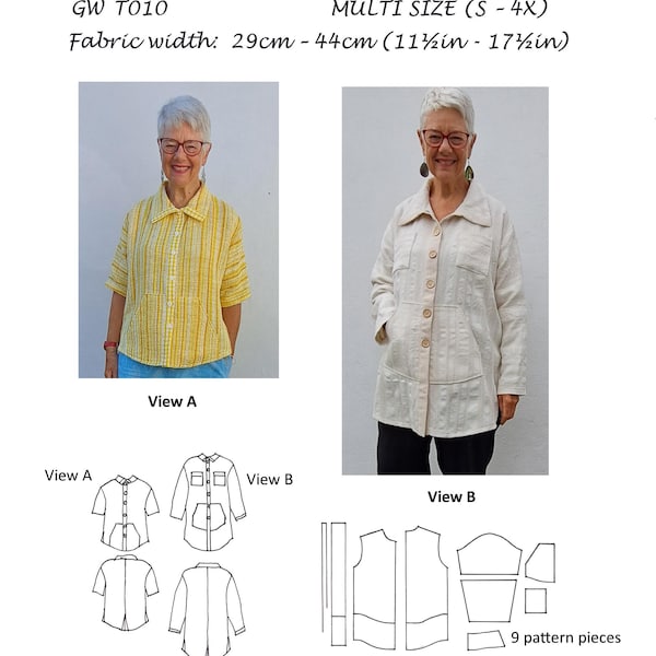 GW T010 Instant Download S-4XL Shirt. Please read description box before ordering. 2 lengths, 2 sleeve lengths, pockets, collar, fastenings