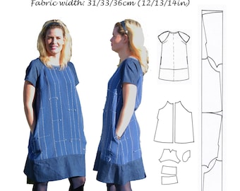GW DR005 Instant Download S-L please read description box before ordering. Raglan sleeve dress pattern, pockets, contrast sleeves and bands