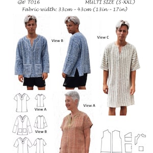 TW T016 Unisex Pullover Top/Kleid Schnittmuster: Handgewebte Stoffe (S-2XL)