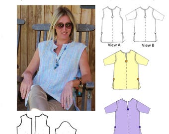 GW T001 S-2XL Instant download- please read description box before ordering. 4 panel overtop with neck and side vents, sleeve option.