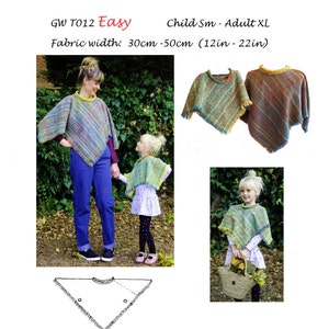 GW T012 Poncho for Children and Adults. Original sewing pattern for narrow hand woven fabric by Sarah Howard