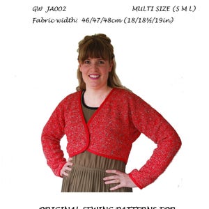 GW JA002 S/M/L  Original sewing pattern for bolero jacket from narrow, handwoven fabric by Sarah Howard